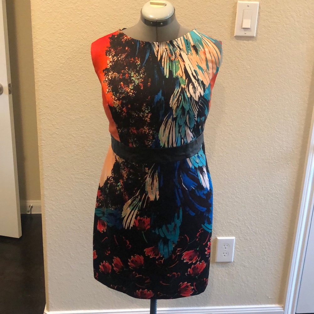 Floral print strapless dress - cut out/pleather.